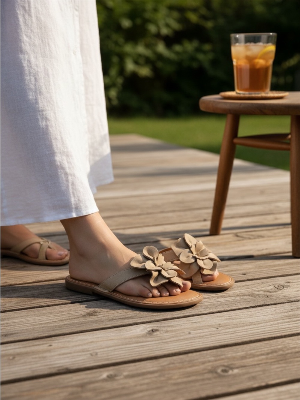 boc Tan Floral Slide Sandals